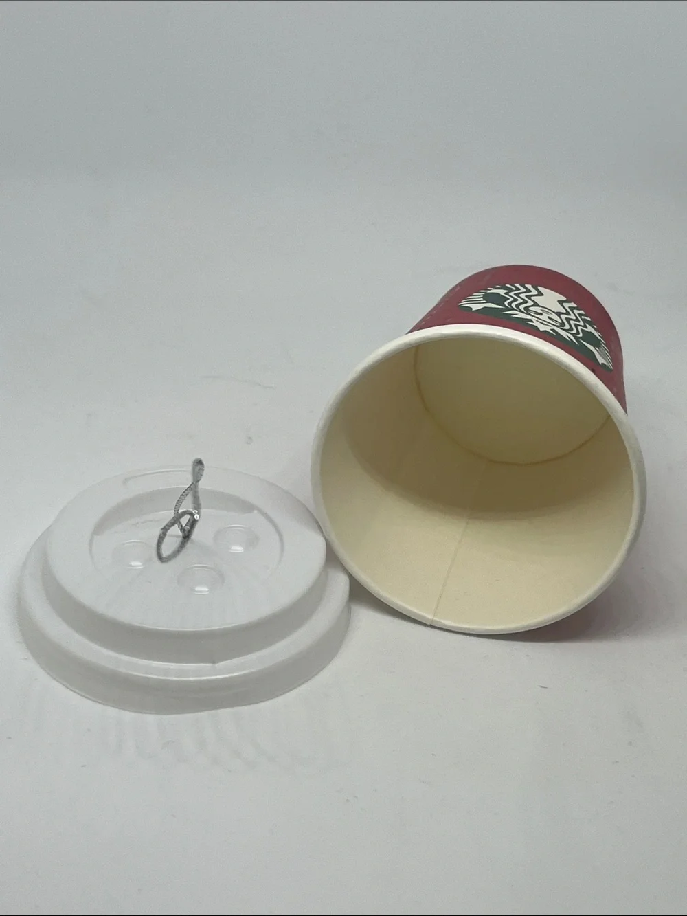 Starbucks Red Mini Coffee Cup Ornament with White Lid and Green Logo